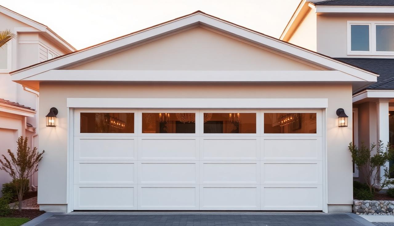 Contemporary garage door with glass panels